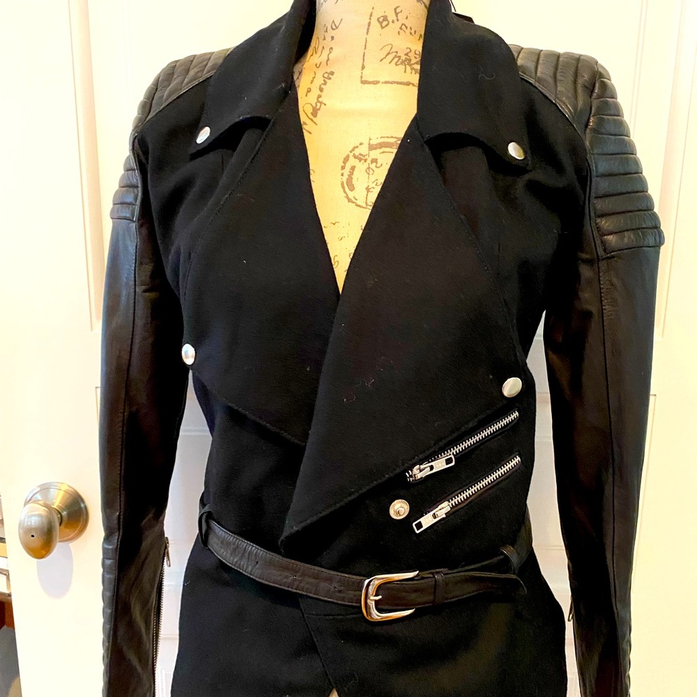 Skin graft black motorcycle varsity jacket